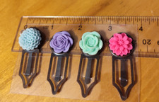 COLORFUL RESIN FLOWERS 2 Antique Copper 4 Metal Clips HANDMADE