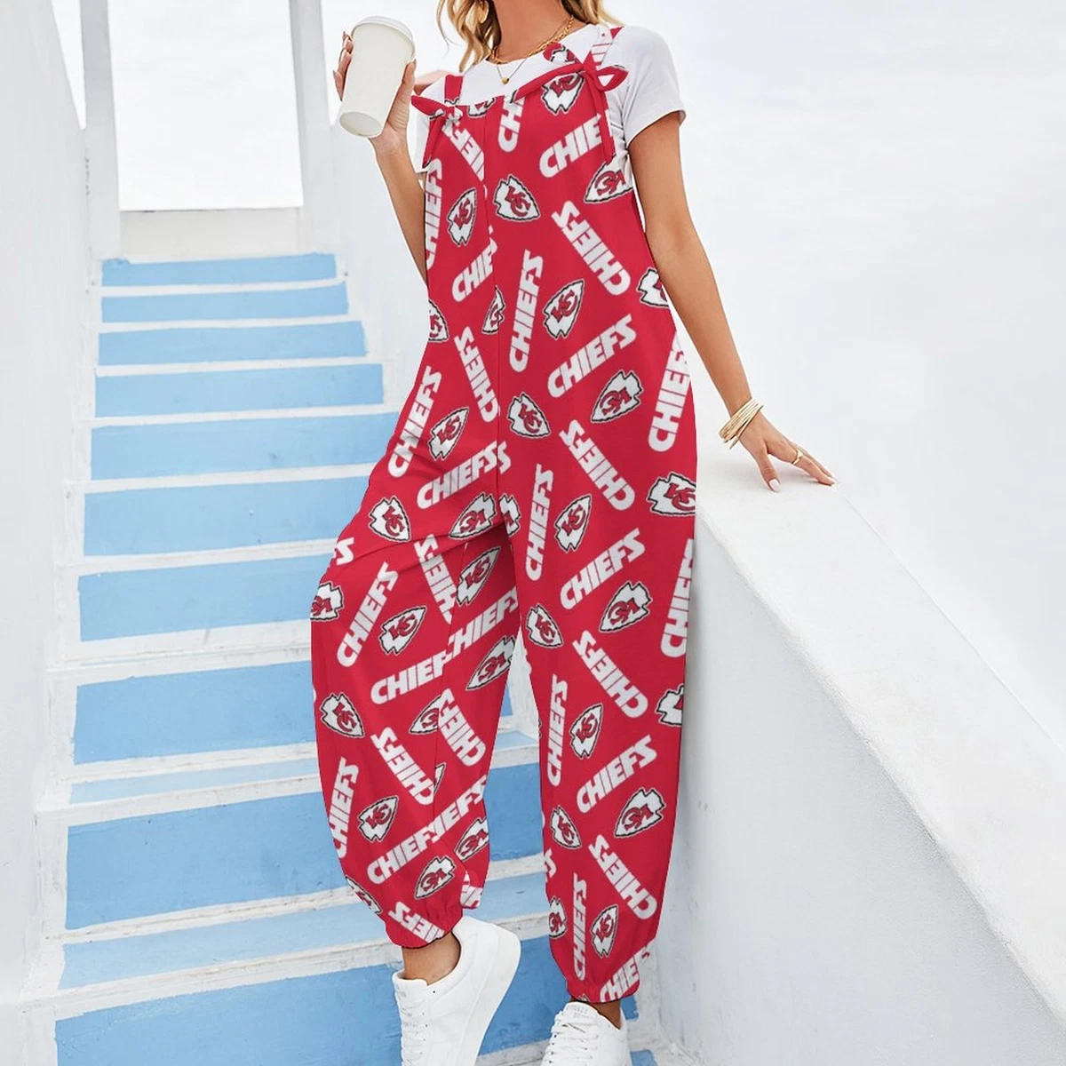 Chiefs Kansas City Women's Jumpsuit with Suspender Printed Casual Trousers