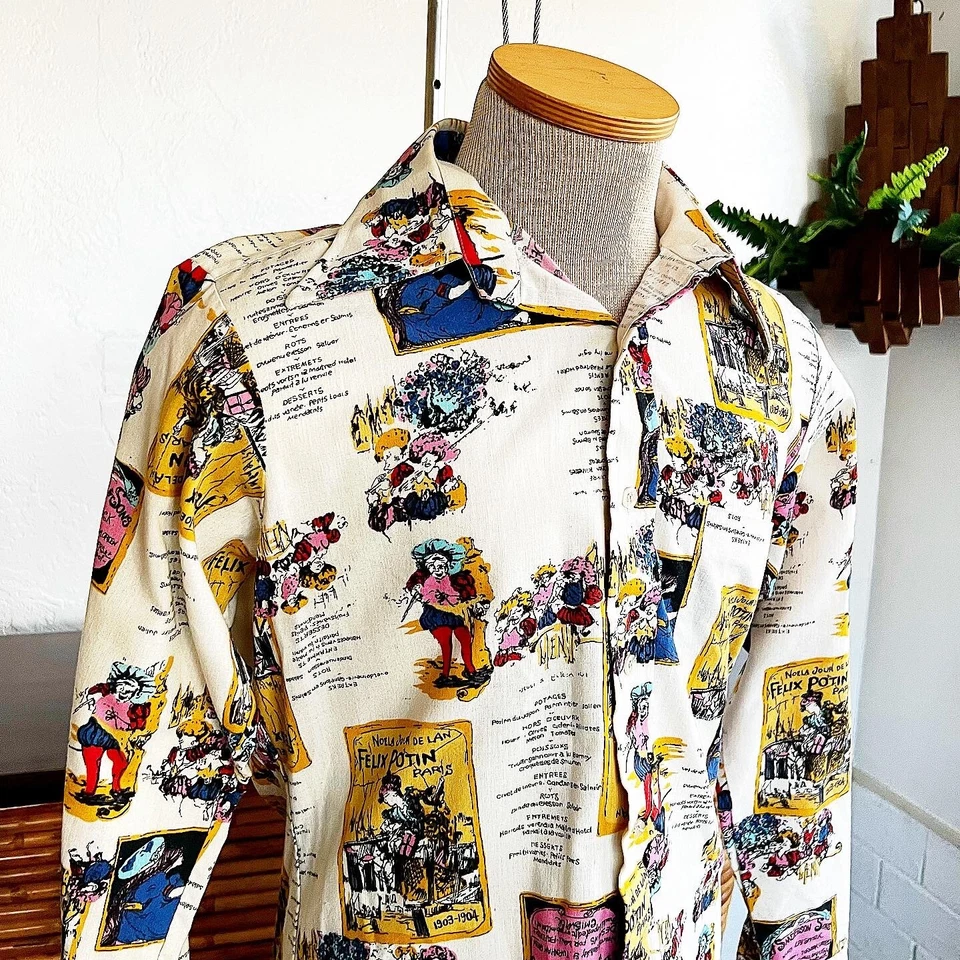 Camisa FRENCH VADEVIL BISTRO AÑOS 70 AÑOS 70 Vintage París Estampado Novedad M 42 44 Foto 2 de 4