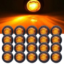 20X Amber Yellow 3/4" Round 3 LED Side Marker Bullet Light For Trailer Truck 12V