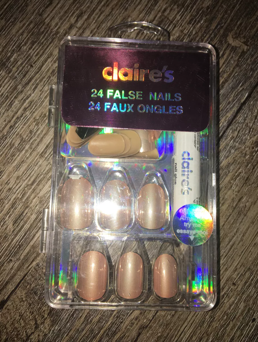 Claire’s Nails Faux False w/Glue Matte Shine Nude French Dark Tan Manicure  Set