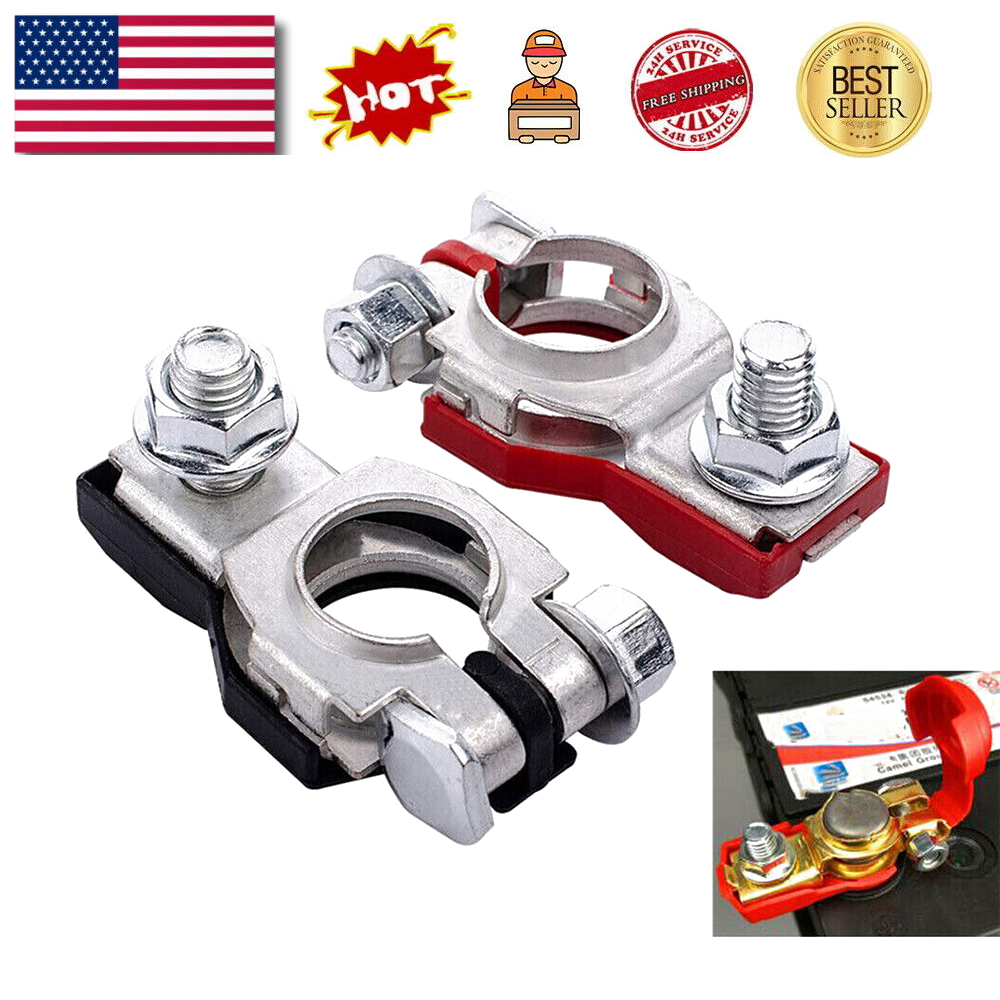 2x Car Battery Terminal Clamp Connectors Positive Negative Release Disconnect