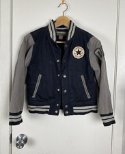 Converse Boys Varsity Bomber Jacket Navy Blue Snap Button Size S 8-10yo