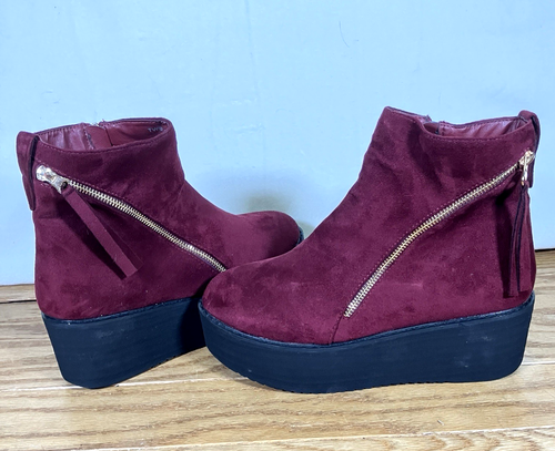 Botines Ollio para mujer con plataforma con cremallera imitación gamuza rojo oscuro 10 1/2 - Imagen 8 de 8