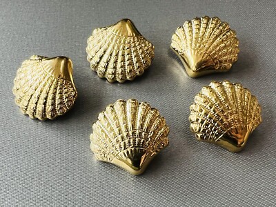 5 Vintage Meeresfächer Muschel Muschel Schaft Knöpfe 22 mm goldfarben Art Deco Stil