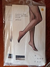 2 PANTYHOSE A New Day Panty Hose Control Top Sheer Hosiery Black S/M 20 Denier 