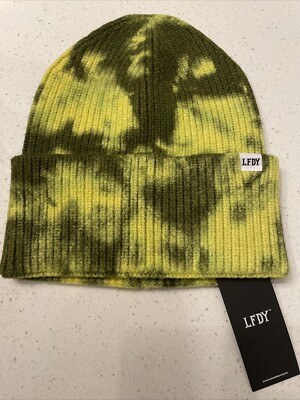 New Live Free Die Young Batik Rib Knit Beanie Yellow/Olive Green Tie Dye