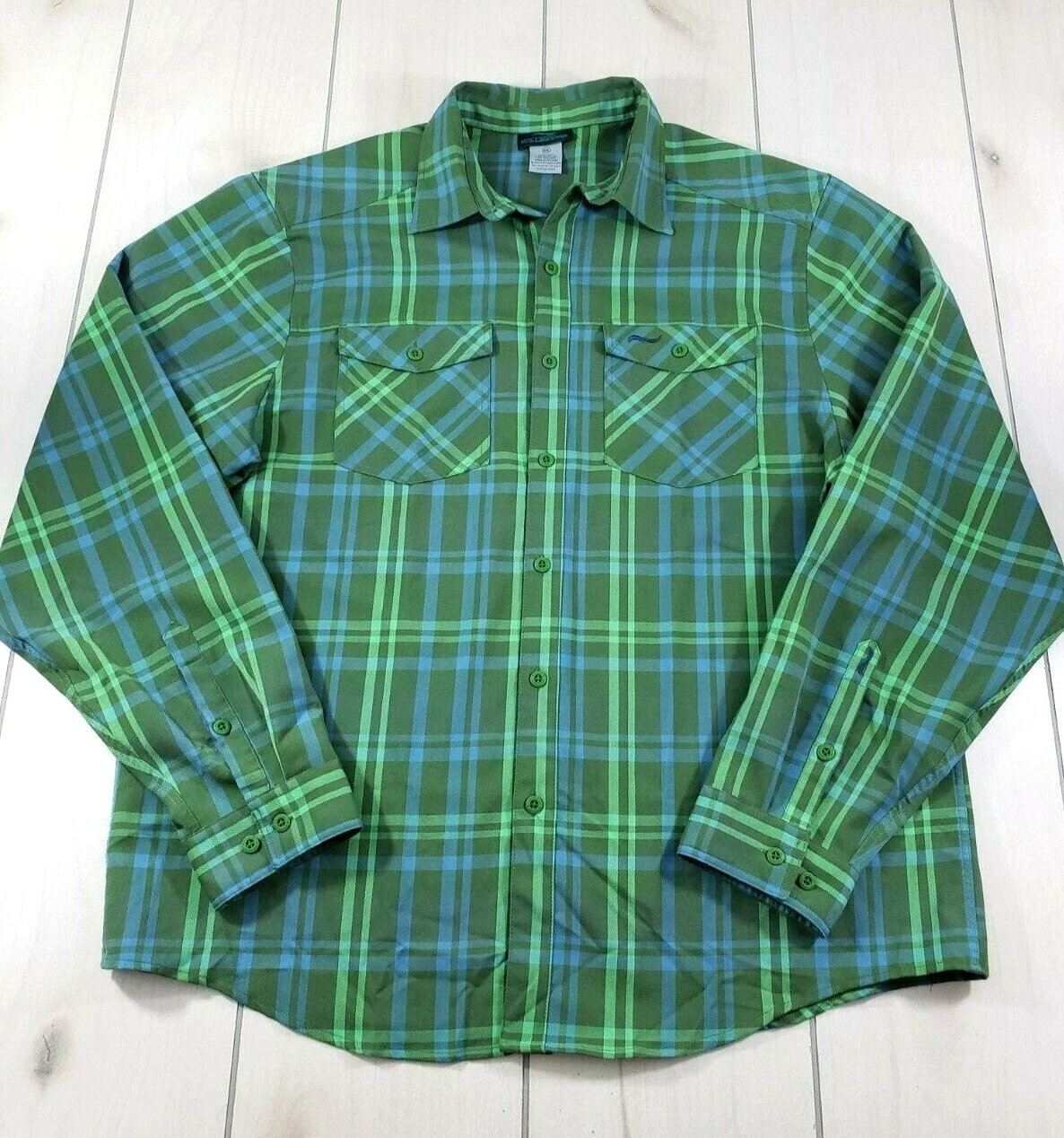 "Mint" $89 EXTERUS L/S Button Up Fishing Shirt UPF 50+ Green Plaid Men's 2XL L42