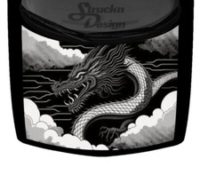 Drawn Gray Chinese Dragon Cloudy Waters Hood Truck Wrap Vinyl Car Graphic Decal