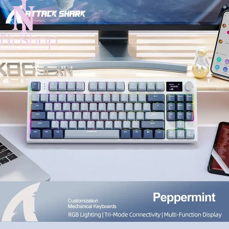 86% Compact Wireless Mechanical Keyboard with Hot-Swappable Switches, OLED Display, and Volume Rotary Knob for Ultimate Customization
