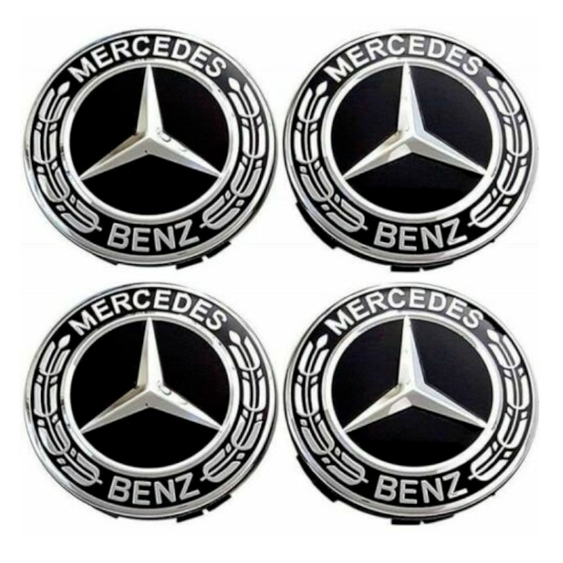 4X Hub Cover 75mm For Mercedes Logo Emblem Rim Wheel Center New Black