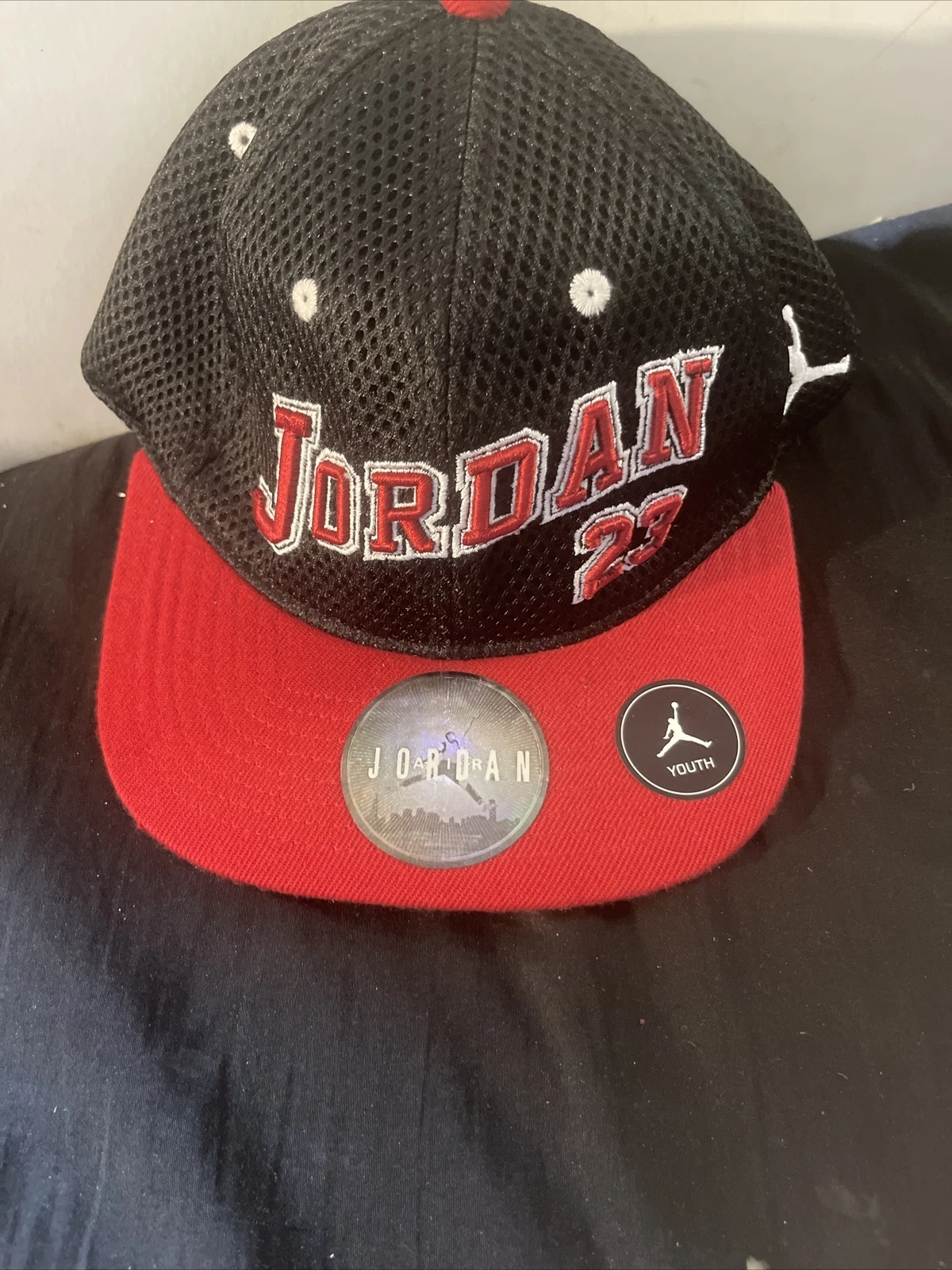 Cappello a scatto Michael JORDAN 23 Jumpman rosso nero berretto piatto regolabile gioventù