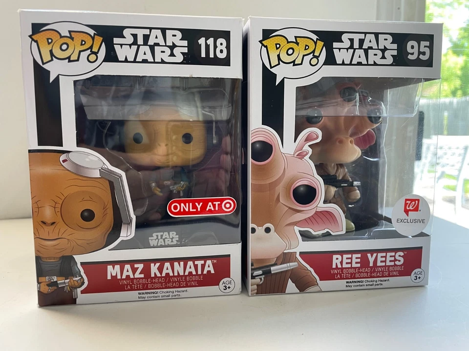 LOT OF 4 FUNKO POP STAR WARS EXCLUSIVES REE YEES, MAZ KANATA, REY, ME-809 MIB - Image 2 of 4