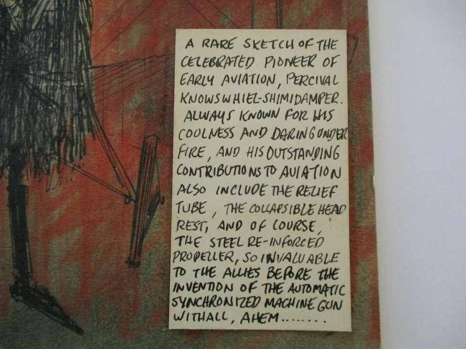 MYSTERY ILLUSTRATION VINTAGE MAN PLANE PIONEER AVIATION SATIRE VINTAGE 1970'S - Image 4 of 4