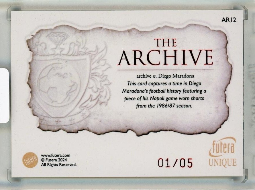 Diego Maradona 2024 Futera Unique THE ARCHIVE #AR12 Patch Jersey