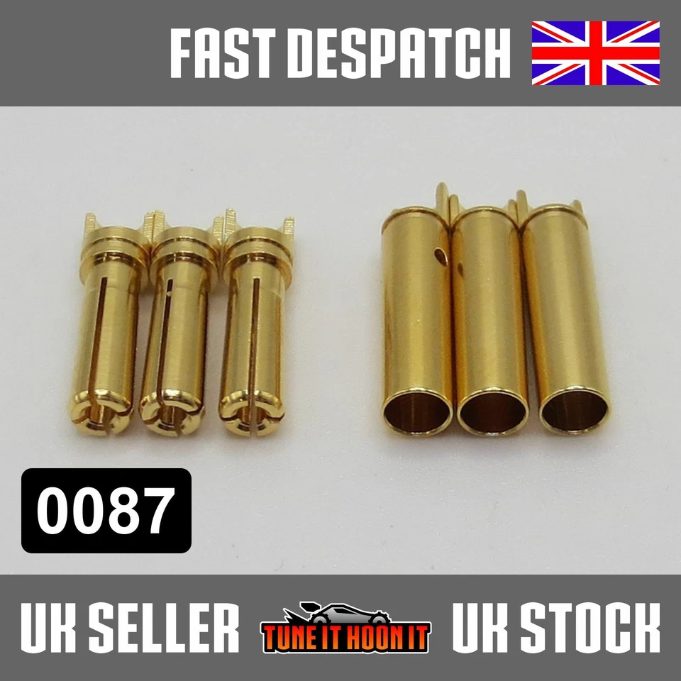 AMASS RC CAR 4mm BULLET MOTOR BRUSHLESS CONNECTORS 3 PAIRS GOLD PLATED