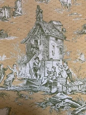 Pierre Deux French Country fabric - La Fete-Yellow/gr - Toile - 2 Remnant pieces