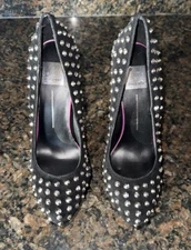 Dolce Vita Women's Dachi Pump Black Silver Studded Suede Heels US Size 9