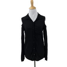 Splendid Shirt Womens S Small Black Rayon Cold Shoulder Long Sleeve Button Up