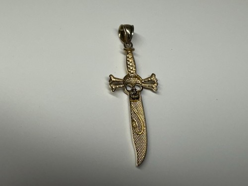 14 karat solid gold pendant snake knife skull & bones made in italy - Picture 3 of 12