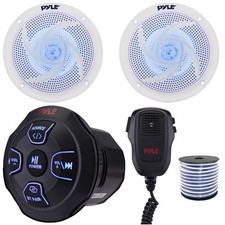Pyle PLMRBT18MIC Marine Bluetooth Receiver, 4" 100W Max LED Speakers 1 Pair
