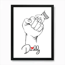 Daddy And Child Holding Hands Happy Framed Wall Art Poster Canvas Print Picture