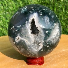 480G Natural Aquatic agate Geode Ball Crystal Sphere Specimen Energy Healing