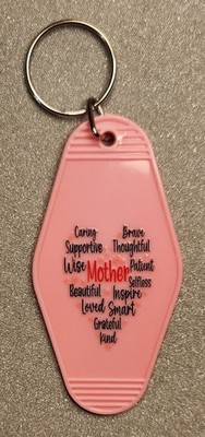Vintage Look Motel Keychain Pink Mother Retro Fob Bag Charm Keyring Gift Idea