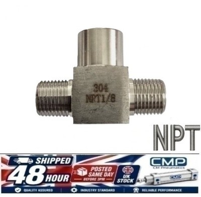 T-Stück Verschraubung 1/8'' NPT Außen auf Innen Rohr Gewinde Schlauch Luft Kraftstoff, Autoöl 304