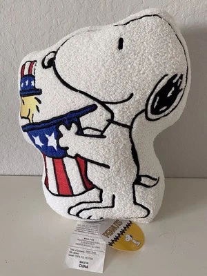Peanuts Snoopy Woodstock Patriotic 4th of July Sherpa Decorative Pillow NEW - Image 1 of 4
