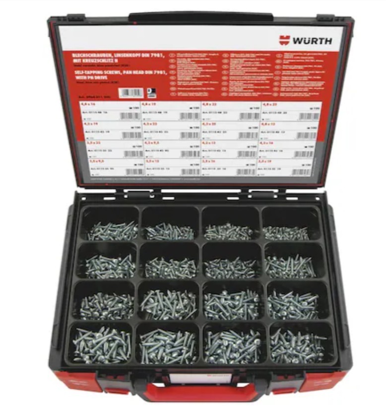 Wurth Orsy Assortment of Self Tapping Screws System Kit - Pan Head - 1600 Piece