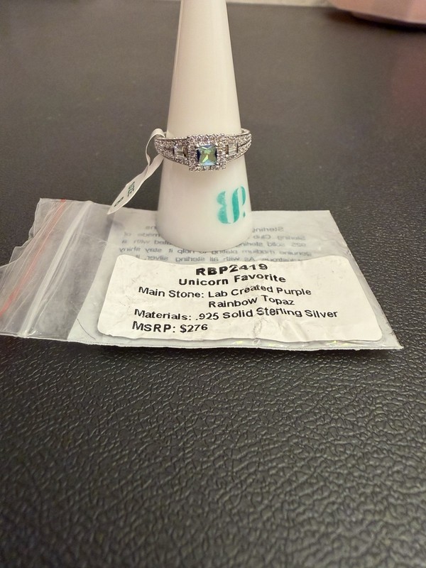 Bomb Party RBP2419 Unicorn Favorite Purple Rainbow Topaz .925 Sz 8 Ring New