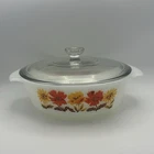 Vintage Fire-King 436 Floral Milk Glass Casserole Dish With Lid Made in USA