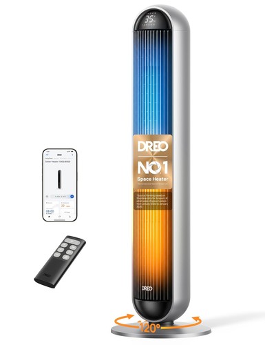 DREO Smart Heater Tower Fan 2-in-1 120° Oscillation Remote Silver or Black