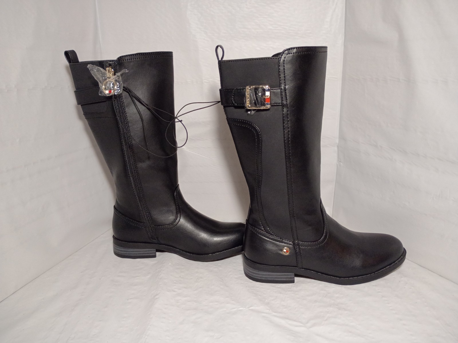 NWOB Tommy Hilfiger Kids Black Faux Leather Vallary Mid-calf Riding Boots Size 1 thumbnail 2