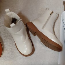 Girls White Brown Ankle Bootie Zip Rubber Sole Round Toe Casual Fall Winter