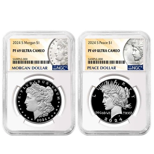2024-S $1 Proof Morgan and Peace Silver Dollar 2pc Set NGC PF69UC Morgan &