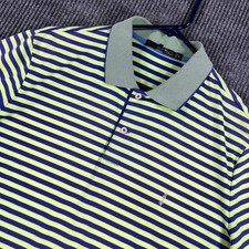 RLX Ralph Lauren Polo Shirt Mens Medium Green Blue Striped Short Sleeve Perform