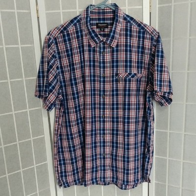 **Tuxer Mens Plaid Short Sleeve Button Up Shirt Red Blue White XL