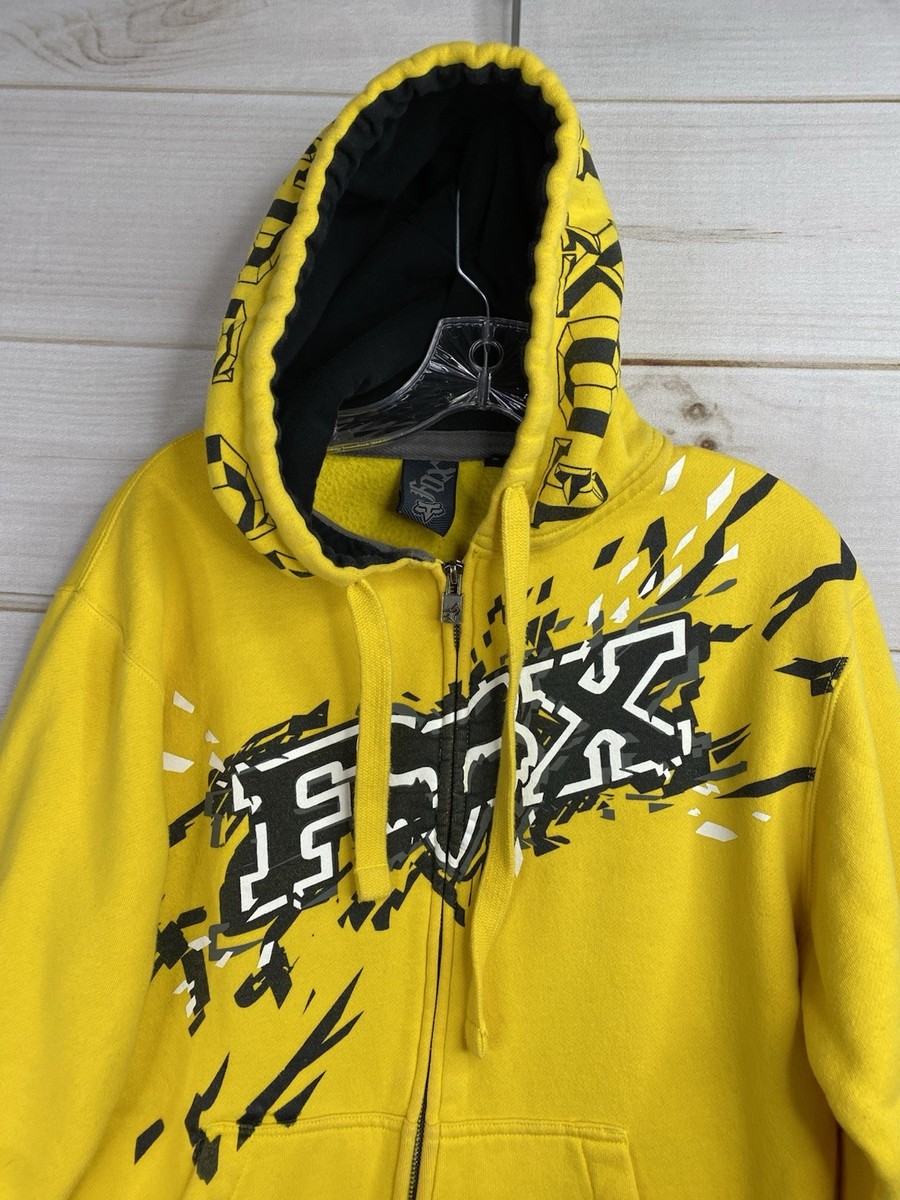 Fox Racing Jacket Jr M Hoodie Yellow Sweatshirt Full Zip Vtg Y2K