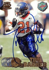 Tiki Barber signed football card Virginia Giants 1997 Pacific Crown #423 Rookie