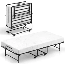 75" x 38" Folding Bed with Mattress Metal Slat Frame & Gel Memory Foam
