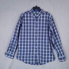 IZOD Casual Button-Down Shirt Men's Blue Large Cotton Plaid