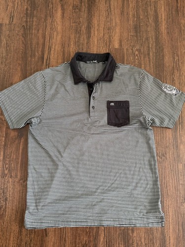 Travis Mathew Polo Shirt Mens XLarge Black Stripe Golf Stretch Athletic Pocket