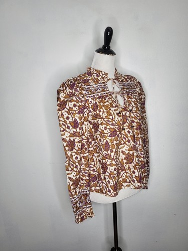 LOVE THE LABEL Top Women's Small Floral Printed Long Sleeve Blouse In Rust - Picture 5 of 11
