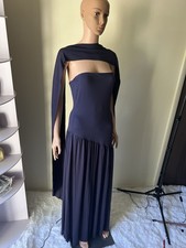 Navy Blue Maxi Dress with Cape Sleeve and Scarf with side slit