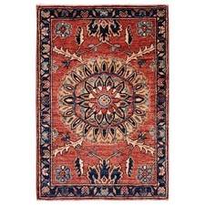 2'x3' Red Northwest Zoroastrian Flower Design Soft Wool Hand Knotted Mat Rug
