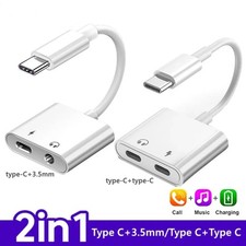 2in1 Charger and Headphone USB Type C to 3.5mm Aux Audio Cable Cord Adapter lot