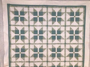 Star Quilt Top, White, Lite Blue, Lite Green & Aqua New Cotton 62.75 X 62.75 