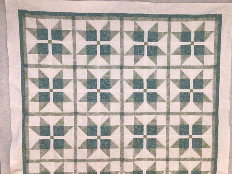 Star Quilt Top, White, Lite Blue, Lite Green & Aqua New Cotton 62.75 X 62.75 